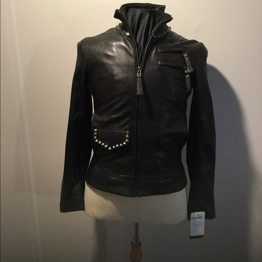 Ladies studded leather jacket